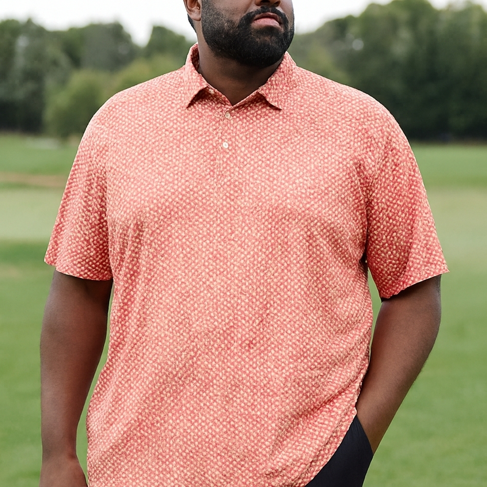 Izod Men's Patterned Orange Button-Down Shirt Big… - image 1